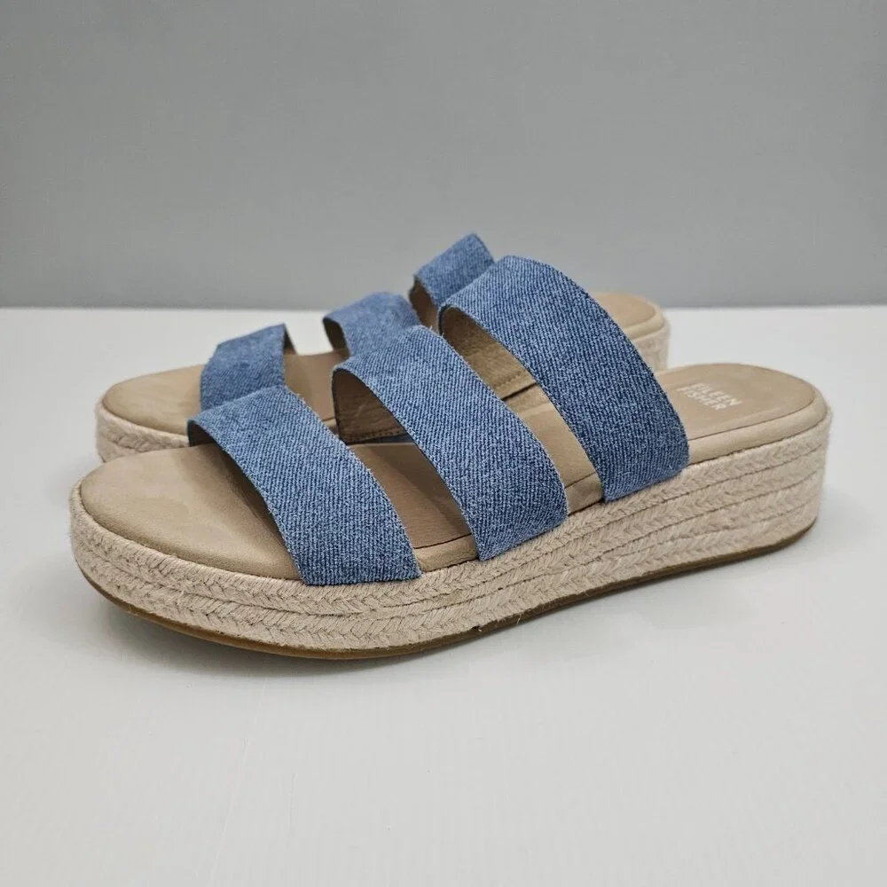 Eileen Fisher Mayla Espadrille Sandal Womens 10 Denim Jute Platform Slide
